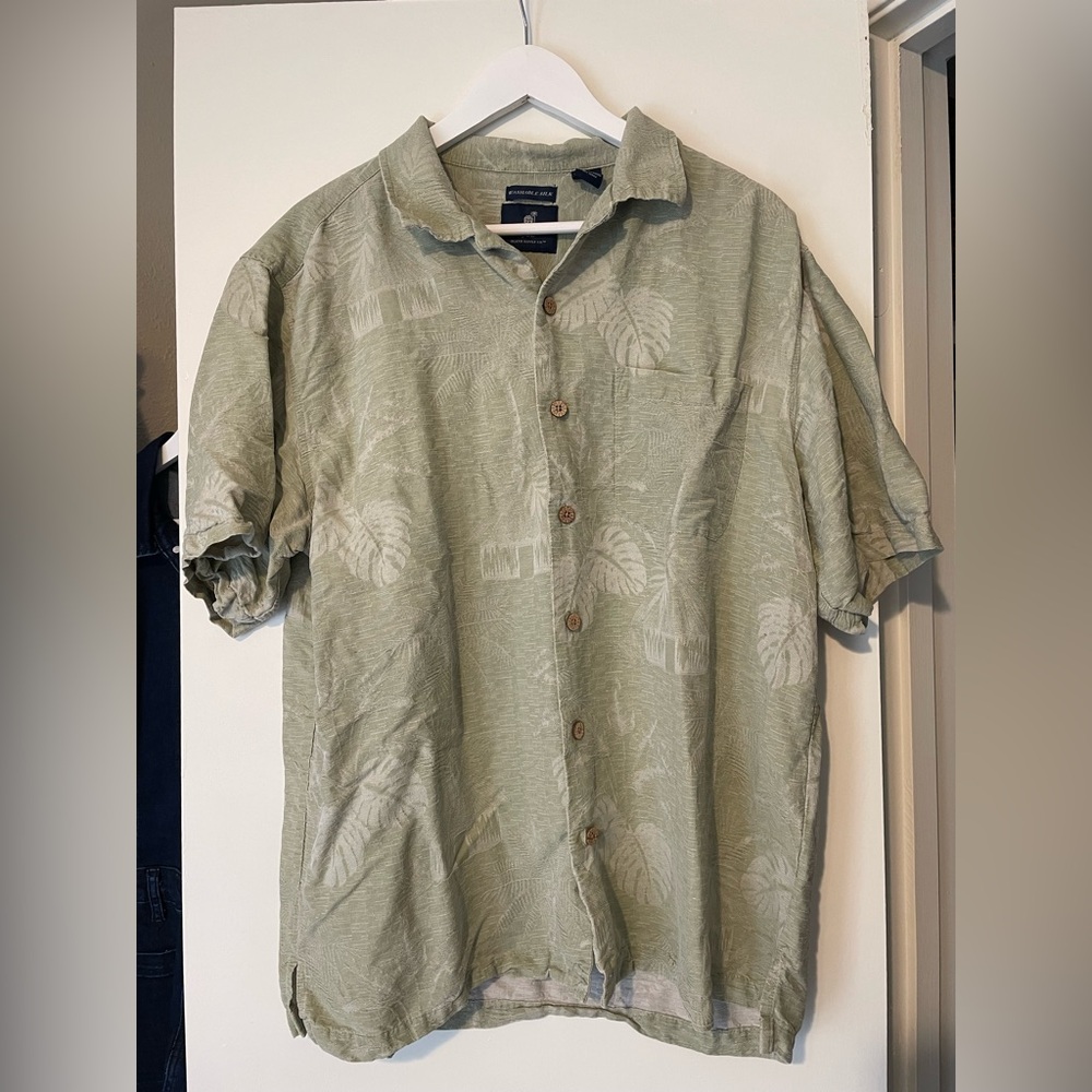 Caribbean Joe Light Green Tropical Button-Down Shirt